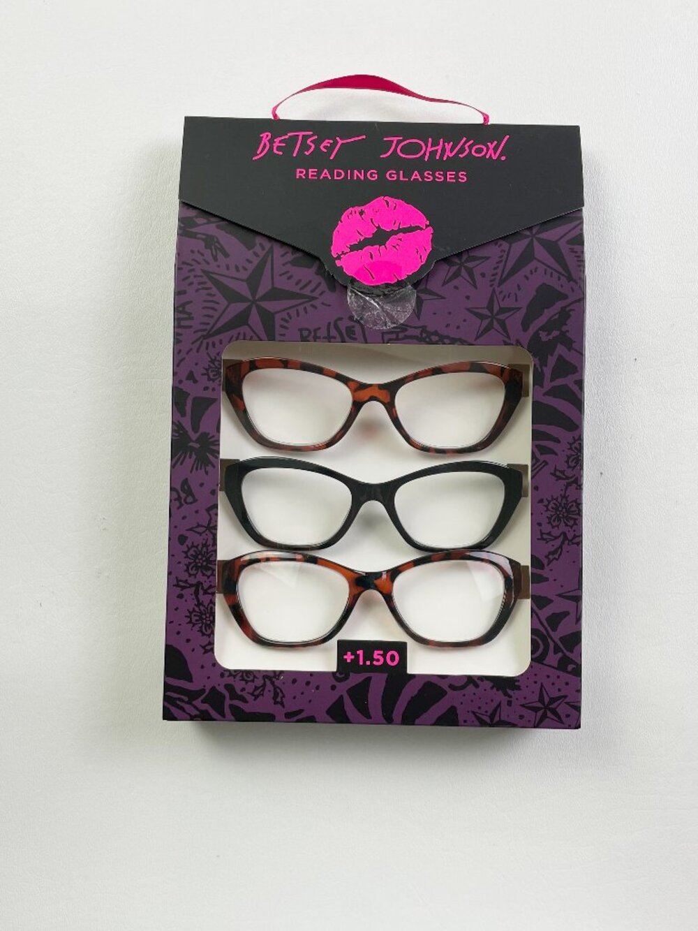 Betsey Johnson 3 Pack Reading Glasses +1.50 Tortoise Black New